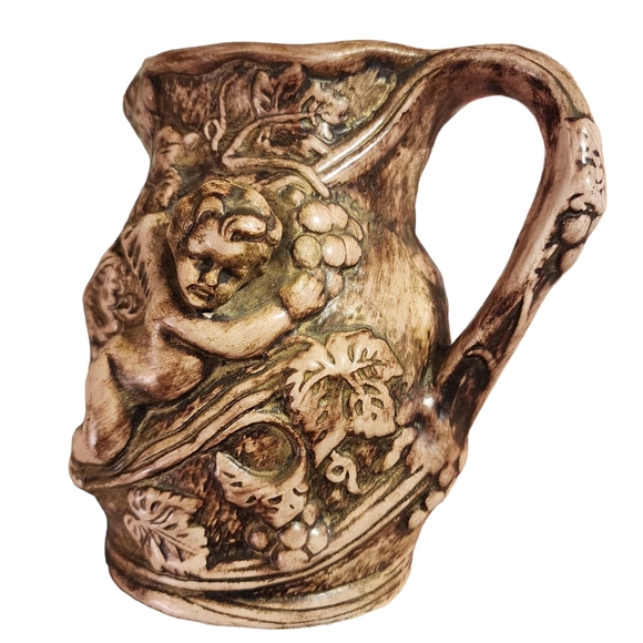 Newell Studios Ceramic Cherub Pitcher | Vintage Brown Glazed Pitcher - Picture 9 of 15